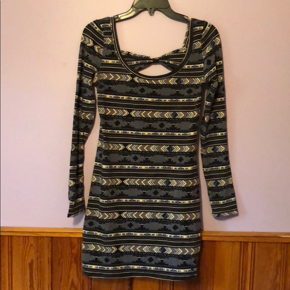 Volcom Long Sleeve Fitted Dress Small Aztec